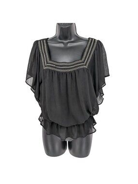 Sheer Peasant Top Flutter Sleeve Ruffle Y2K Overlay Festival Whimsigoth Medium